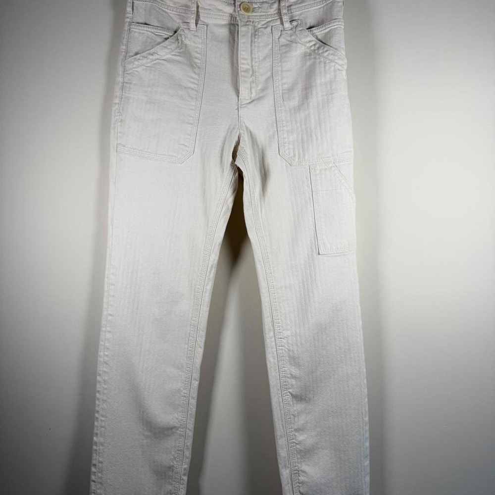 Anthropologie Cream Herringbone Utility Pants | Size 26